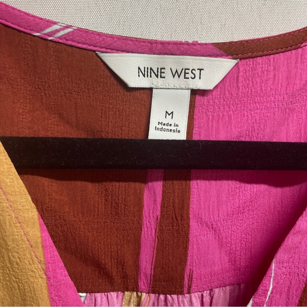 Nine‎ West Dress Pink Stripe Flutter Sleeve Tie Waist Medium - Picture 3 of 5